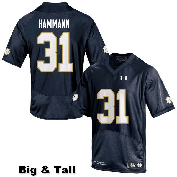 Men's NCAA Notre Dame Fighting Irish #31 Grant Hammann Stitched College Under Armour Authentic Navy Big & Tall Football Jersey NF10K72QO